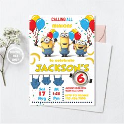 personalized file minions invitation | kids invitation | digital party invite | modern birthday printable | png file