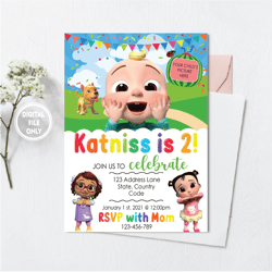 personalized kids birthday, coco birthday invitation, melon birthday, coco & watermelon, nursery rhymes, music, birthday