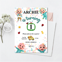 personalized kids birthday, coco birthday invitation, melon birthday, coco & watermelon, nursery rhymes, music, birthday