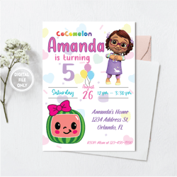 personalized file cocomelon birthday invitation, melon birthday, nursery rhymes, music birthday, personalized, digital