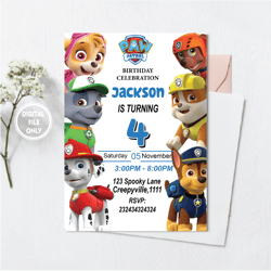 personalized file pawty patrol birthday invitation digital download | kids birthday invitation editable png file only