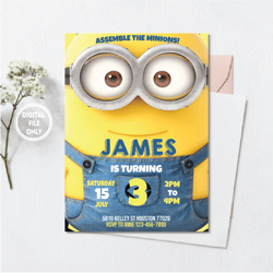 personalized file minion birthday invitation, minion invitation, minion invite, minions party, kid invite, boys invite