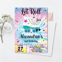 personalized file roller skating invitation, roller skating birthday invitation, roller skating download, digital file