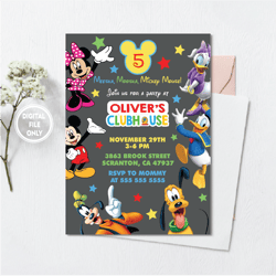 personalized file clubhouse birthday invitation, mickey invitation, clubhouse invitation, mickey invite, clubhouse