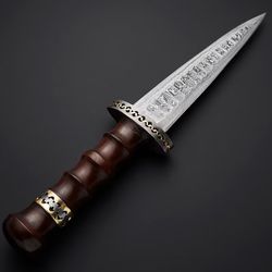 beautiful damascus steel custom handmade dirk dagger with leather sheath