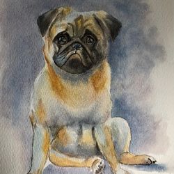 cute dog pet portrait painting living room wall art original watercolour hand painted modern painting