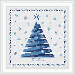 cross stitch pattern christmas tree ribbon silhouette abstract monochrome blue green pink holiday new year patterns pdf