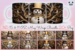 3d gold snowman mug wrap bundle