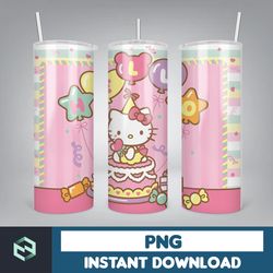 Kitty Coffee Tumbler, Spring Flower Pink Cat PNG, 20oz Straight Skinny Wrap, Cartoon Tumbler, Tumbler Wrap, Full Tumbler