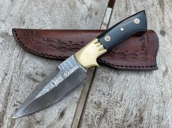 custom handmade damascus skinner knife handle buffalo horn