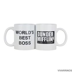 coffee mug cup with dunder mifflin - world's best boss office inspired - 11 or 15 oz.jpg