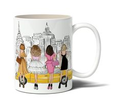 sex and the city girls waiting for a taxi - funny anniversary birthday present - 11, 15 oz white coffee tea mug cup.jpg