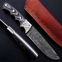 top quality handmade damascus steel fixed blade hunting skinner knife, best gift for men, gift for friend, gift for him