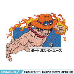 ace punch embroidery design, one piece embroidery, anime design, embroidery shirt, embroidery file, digital download