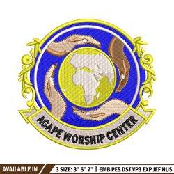 Agape Worship Center embroidery design, Agape Worship Center embroidery, logo design, Embroidery file, Instant download.