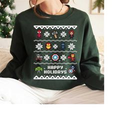 marvel avengers christmas sweater happy holidays sweatshirt shirt, marvel party christmas family shirt, mickey very merr