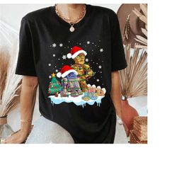 star wars r2d2 and c3po christmas lights shirt, star wars santa shirt, star wars christmas family tee, christmas castle