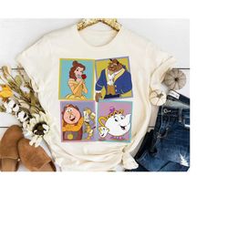 vintage disney beauty and the beast characters retro 90s shirt, belle beast lumiere cogsworth chip mrs. potts,disneyland