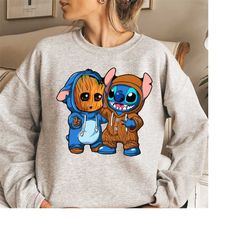 marvel guardians baby groot and stitch cosplay friends costume t-shirt, marvel family party gift, disneyland marvel matc