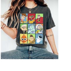 disney pixar epic boxed up line up character shirt, woody wall-e eve, buzz lightyear shirt,  classic vintage shirt, disn