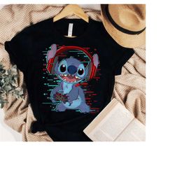 disney lilo & stitch gamer glitch headset and controller t-shirt, walt disney world, magic kingdom shirt, disneyland tri