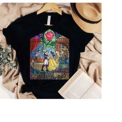 disney beauty & the beast stained glass rose graphic t-shirt, walt disney world shirt, magic kingdom shirt, disneyland t