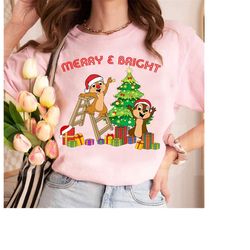 disney merry and bright chip n dale christmas xmas tree t-shirt, mickey's very merry christmas party, disneyland xmas fa