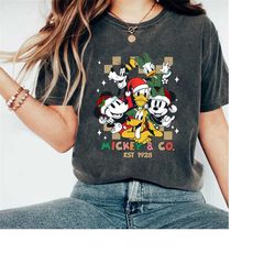 retro mickey & co christmas comfort colors shirt, disney christmas shirt, disneyland shirt, mickey and friends shirt, di