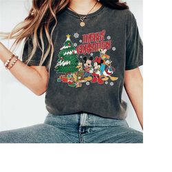 vintage mickey and friends christmas tree shirt, mickey minnie disney christmas shirt, disneyland christmas shirt, disne