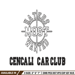 Cencali car club embroidery design, Cencali car club embroidery, logo design, embroidery file, Digital download.