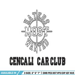 cencali car club embroidery design, cencali car club embroidery, logo design, embroidery file, digital download.