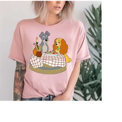 disney lady and tramp bella notte spaghetti t-shirt, lady and the tramp shirt, disneyland trip family matching outfits,