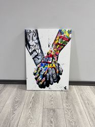 banksy colorful hand canvas wall art, banksy art street canvas banksy graffiti art graffiti artwork graffiti canvas stre