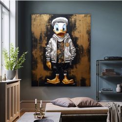 duck canvas, pop art duck art, funny duck wall art, surreal duck canvas print, colourful duck art