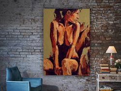 nude art print on canvas, hot girl, erotic wall art, sexy woman canvas, woman art, naked woman art, nude woman body deco