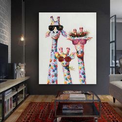 giraffe family canvas wall artkids wall decoranimal wall decorationgiraffe graffiti printbanksy wall art decor-1