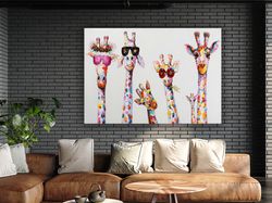 giraffe family canvas wall artkids wall decoranimal wall decorationgiraffe graffiti printbanksy wall art decor