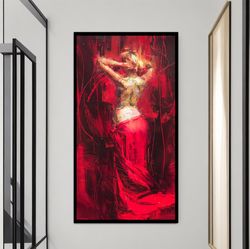 woman in suspenders painting, sexy legs wall art, erotic poster, bedroom naked woman art