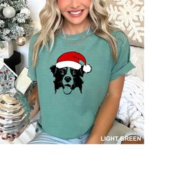 Border Collie Dog With Santa Hat T-shirt, Border Collie Mountain Christmas Shirt, Border Collie Tee, Christmas Dog Shirt