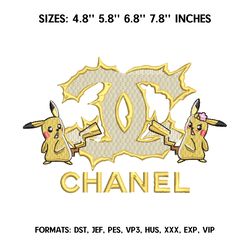 pikachu chanel embroidery design file, pokemon anime embroidery design, pikachu embroidery, anime pes design brother