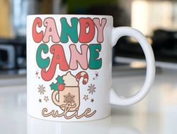 retro christmas coffee mug stating  candy cane cutie