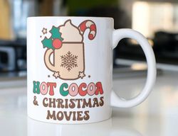 retro christmas coffee mug stating  hot cocoa christmas movies