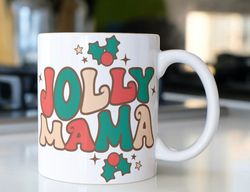 retro christmas coffee mug stating  jolly mama