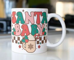 retro vibes christmas coffee mug stating   santa baby