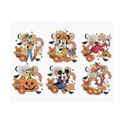 Retro Halloween Floral Png Bundle, Retro Halloween Png, Mouse And Friend Png, Groovy Halloween Png, Spooky Png, Trendy H