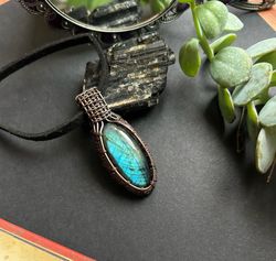 blue labradorite pendant copper wire wrapped pendant - personalized gift - birthday gift - unisex gift - gift for her