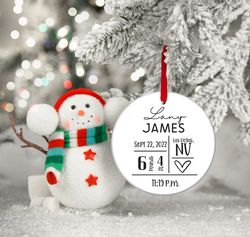 babys first christmas ornament, personalized baby stats first christmas ornament, custom baby keepsake