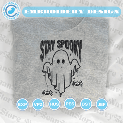 spooky halloween embroidery machine design, spooky season embroidery file, stay spooky embroidery design
