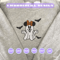 spooky cartoon mouse embroidery design, happy halloween embroidery design, fall season ghost embroidery file, creepy skeleton machine embroidery design