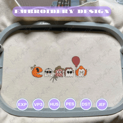 creepy cartoon embroidery design, horror movie characters embroidery file, happy halloween embroidery machine file